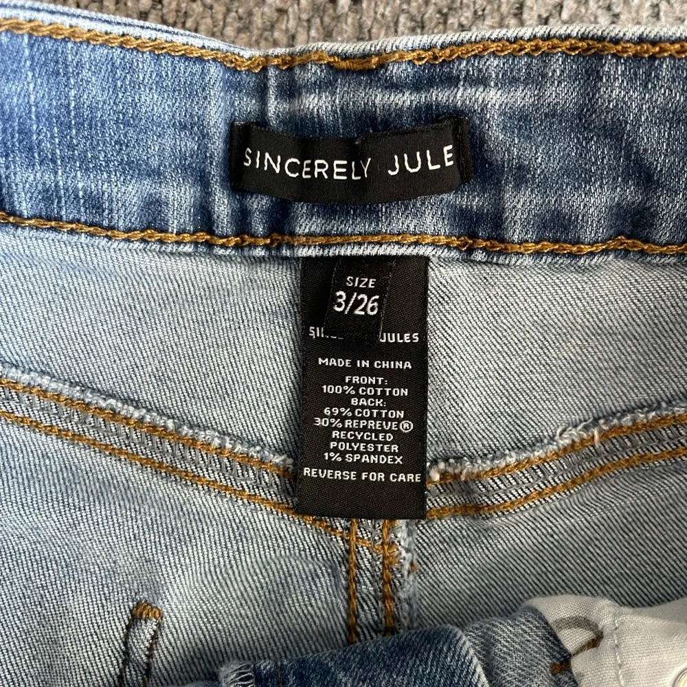 Sincerely Jules Light Blue High Waist Distressed Button-Front Shorts - Picture 2 of 3